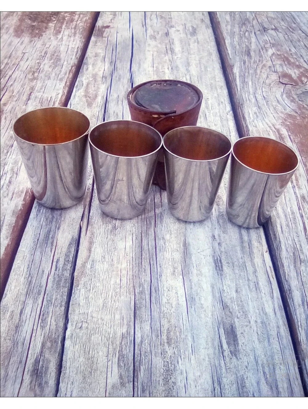 Vintage German Nesting Shot Glasses Set of 4 Leather Travel Case MCM Barware
